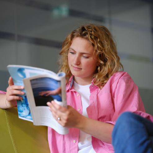 Female participant is reading