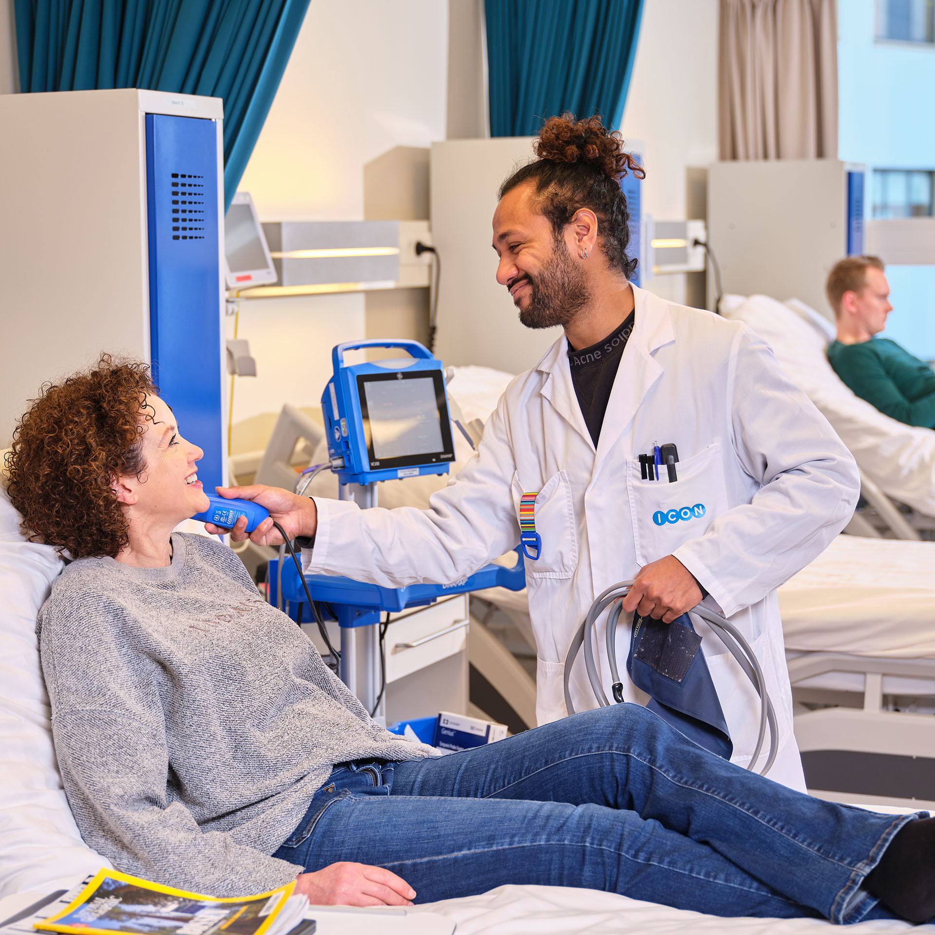 Physician explains something to participant